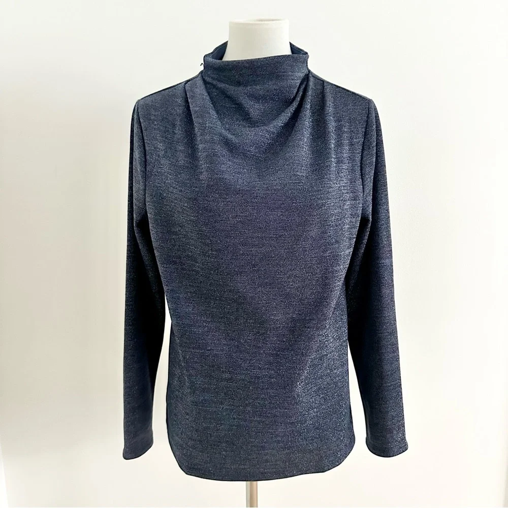 Ann Taylor Navy Sparkle Mock Turtleneck Long Sleeve Size Large